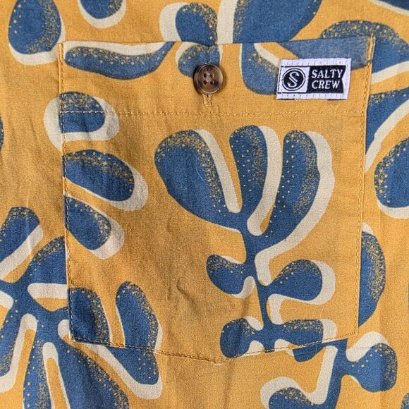 Salty Crew Mens XL Yellow Blue Short Sleeve Button Up Shirt Stretch Fit Casual - Picture 4 of 11